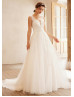 V Neck Ivory Lace Tulle Corset Back Gorgeous Wedding Dress